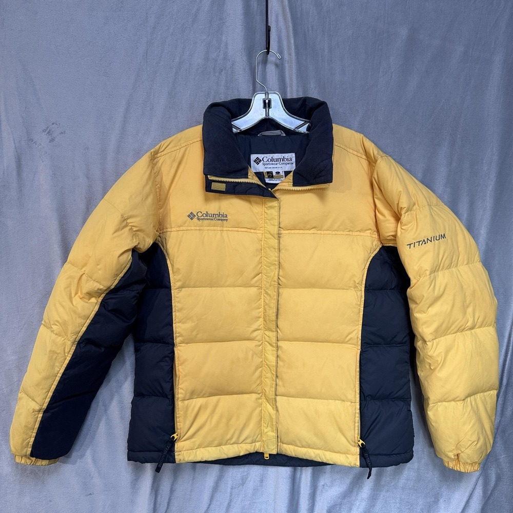 Columbia Titanium Jacket Womens Large Yellow Navy Omni Shield Omni Tech Down